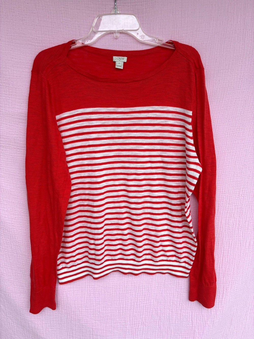 J.Crew Orange Red & White Striped Lightweight Knit Sweater XXL